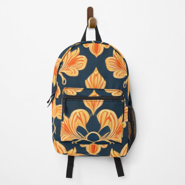 Item preview, Dark Blue Orange Abstract Flowers Pattern designed and sold by DivineMelle.