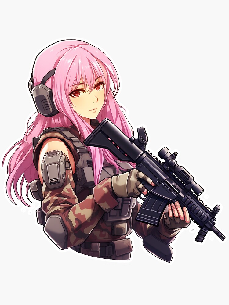 an album cover for a breakcore/drum and bass song. It has to have an ANIME  military girl armed a lot of guns and pistols and knifes She is wearing an  open tactical