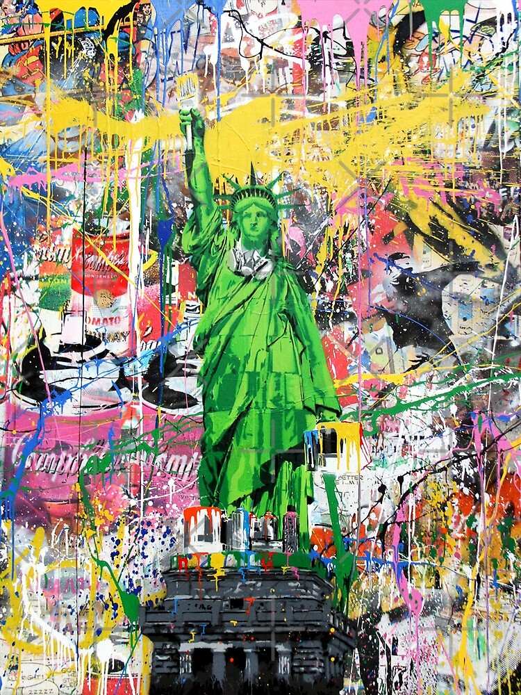 Thumbnail 3 of 3, Poster, Statue Of Liberty Holding Paintbrush Pop Culture Street Art Mashup designed and sold by Teecha.