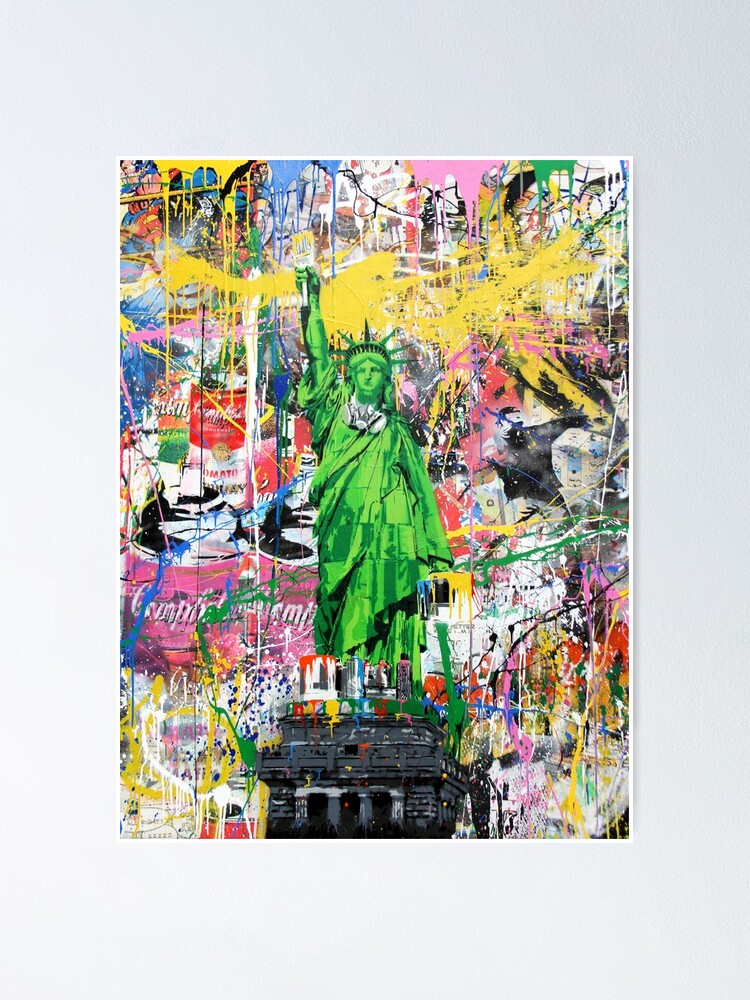 Thumbnail 1 of 3, Poster, Statue Of Liberty Holding Paintbrush Pop Culture Street Art Mashup designed and sold by Teecha.