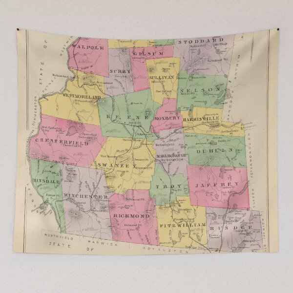 Item preview, Vintage Map of Cheshire County NH (1892) designed and sold by BravuraMedia.