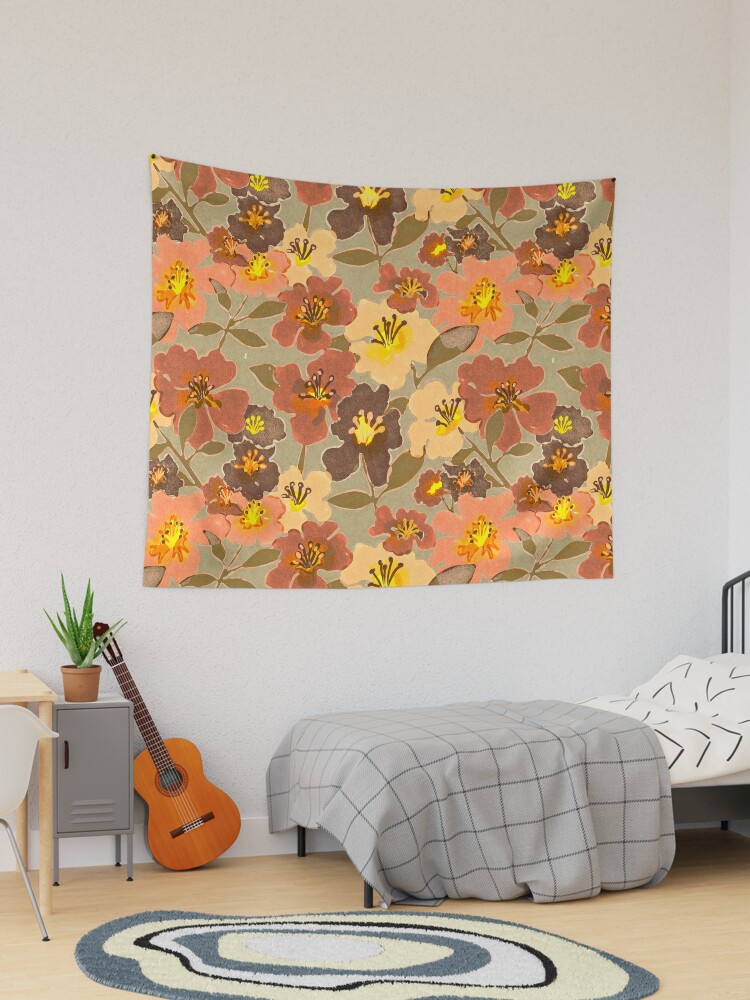 Tapestry, Light green and blush pink floral pattern designed and sold by Alja Horvat