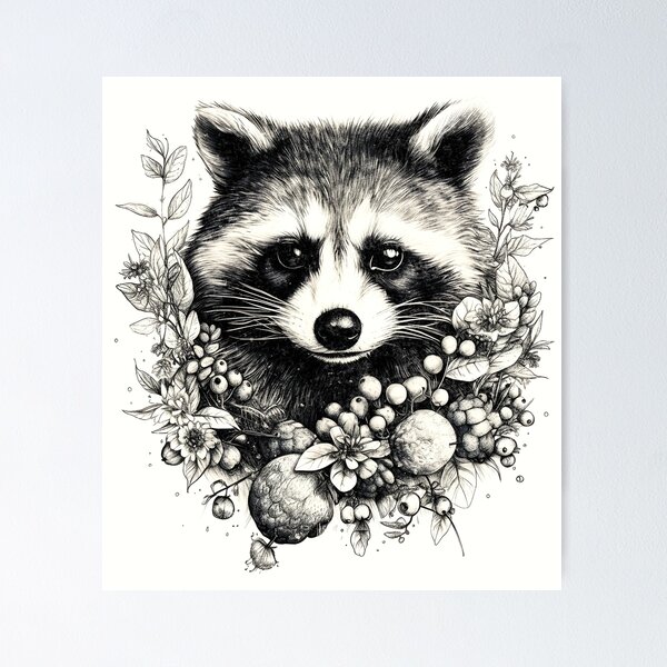 Item preview, Cute racoon pencil sketch designed and sold by KlaudiDesignArt.