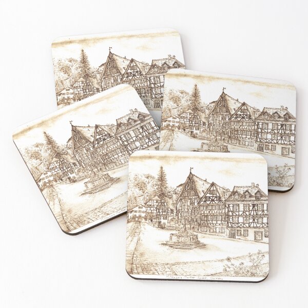 Item preview, Miltenberg Market Square Drawing, Germany, Summer - A Timeless Tapestry of Bavarian Charm designed and sold by studioSharonKay.