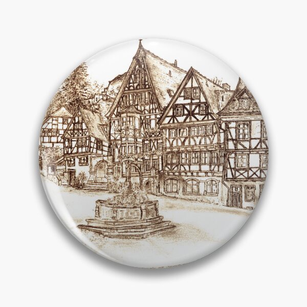 Item preview, Miltenberg Market Square Drawing, Germany, Summer - A Timeless Tapestry of Bavarian Charm designed and sold by studioSharonKay.