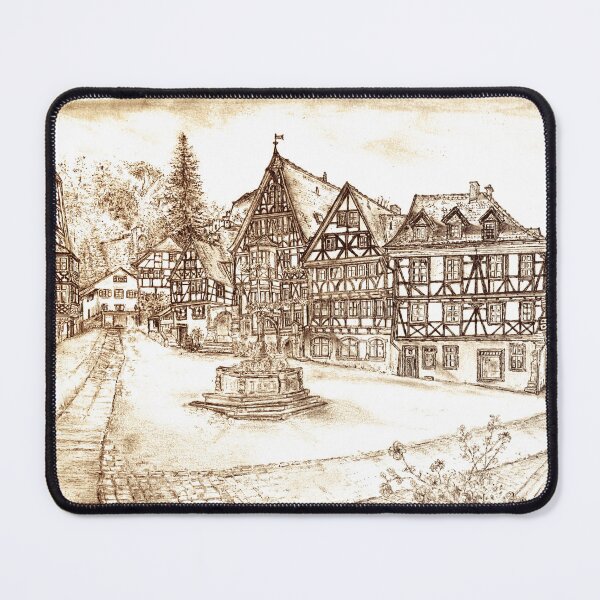 Item preview, Miltenberg Market Square Drawing, Germany, Summer - A Timeless Tapestry of Bavarian Charm designed and sold by studioSharonKay.