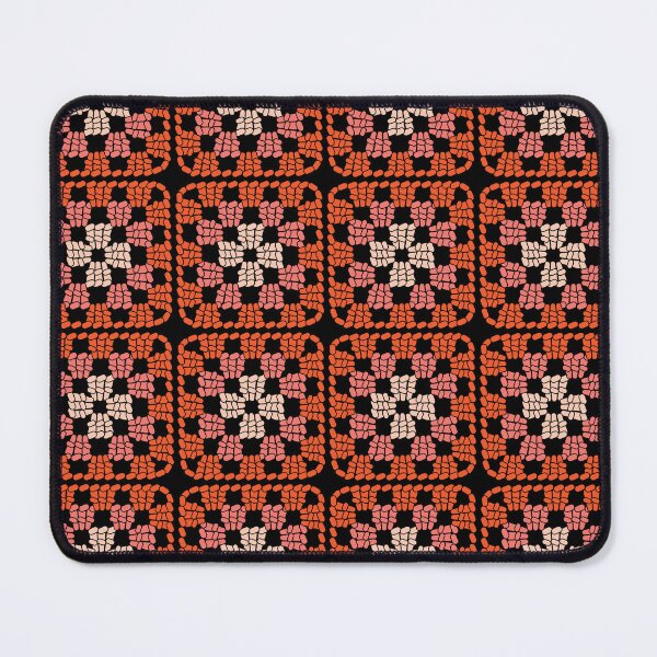 Item preview, Crochet Granny Square Retro Pattern in Orange with Black Background  designed and sold by Aureusglow.