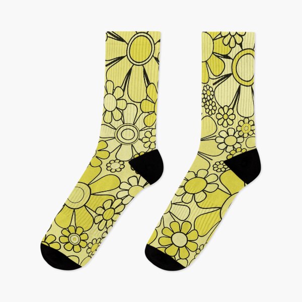 Item preview, Retro Garden Flowers 60s 70s Floral Pattern Yellow and Black designed and sold by kierkegaard.