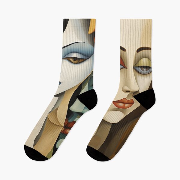 Item preview, Abstract woman faces that uses colorful overlapping shapes designed and sold by WallWhimsyWorks.