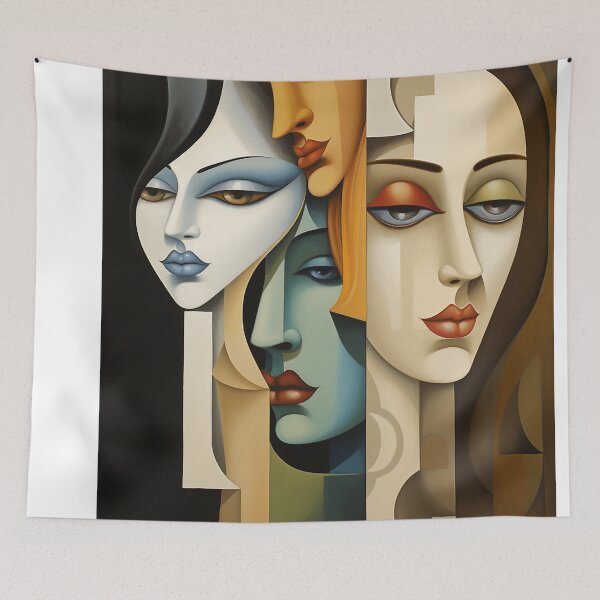 Item preview, Abstract woman faces that uses colorful overlapping shapes designed and sold by WallWhimsyWorks.