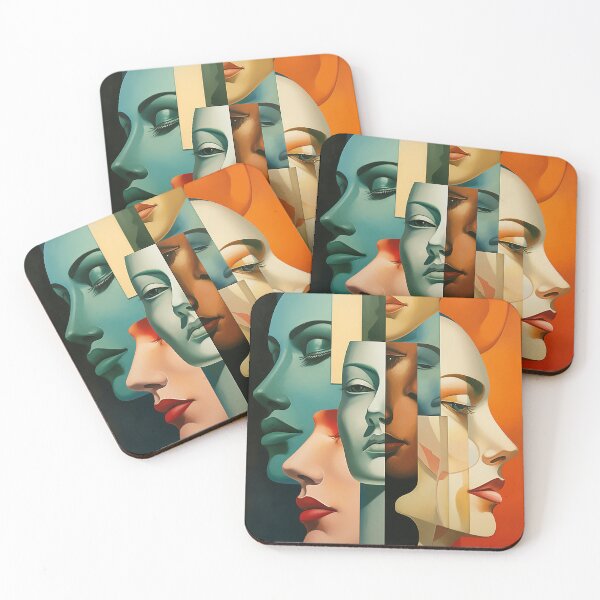 Item preview, Abstract woman faces that uses colorful overlapping shapes designed and sold by WallWhimsyWorks.