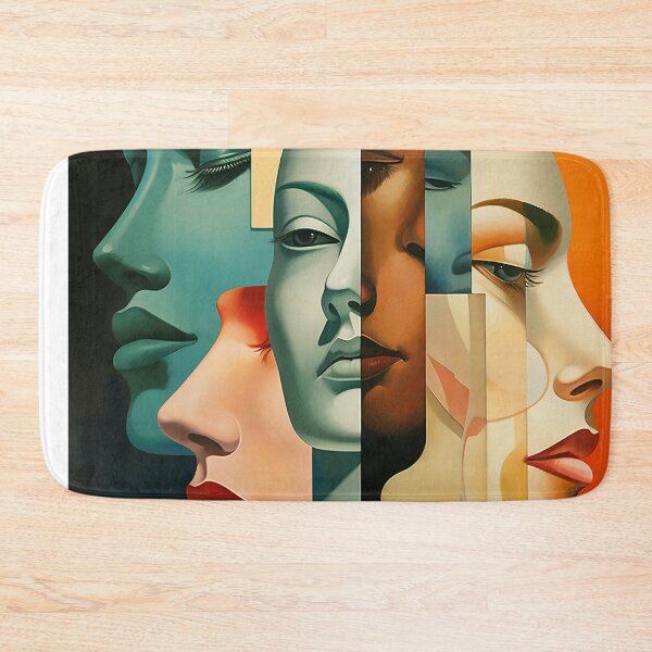 Item preview, Abstract woman faces that uses colorful overlapping shapes designed and sold by WallWhimsyWorks.