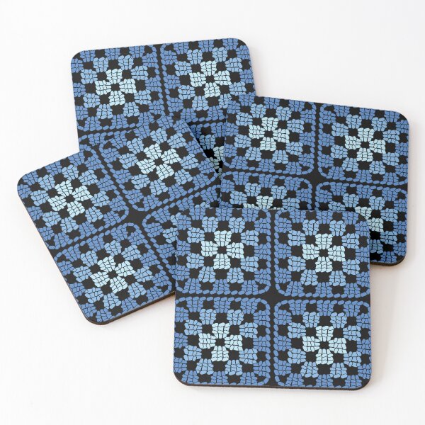 Item preview, Crochet Granny Square Retro Pattern in Blue with Black Background  designed and sold by Aureusglow.