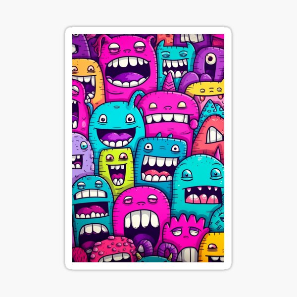 Sticker ordinateur portable - 11,6 pouces - Adolescents - Monster - Doodle  - Motifs