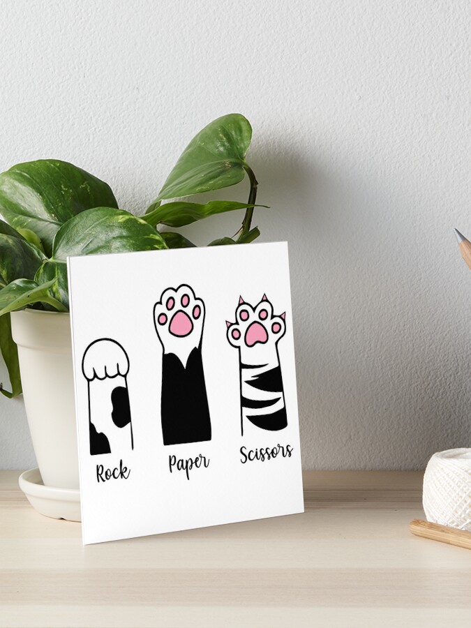 Rock Paper Scissors Hand Game Cute Cat Pink Paw Funny Cat Lover Art Board  Print for Sale by CloJamila