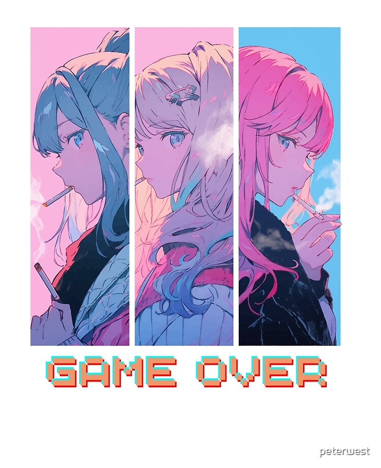 Vaporwave anime girl smoking - game over | iPad Case & Skin