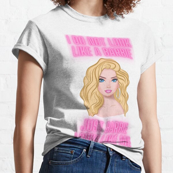 White Barbie Print Babydoll T Shirt, Tops