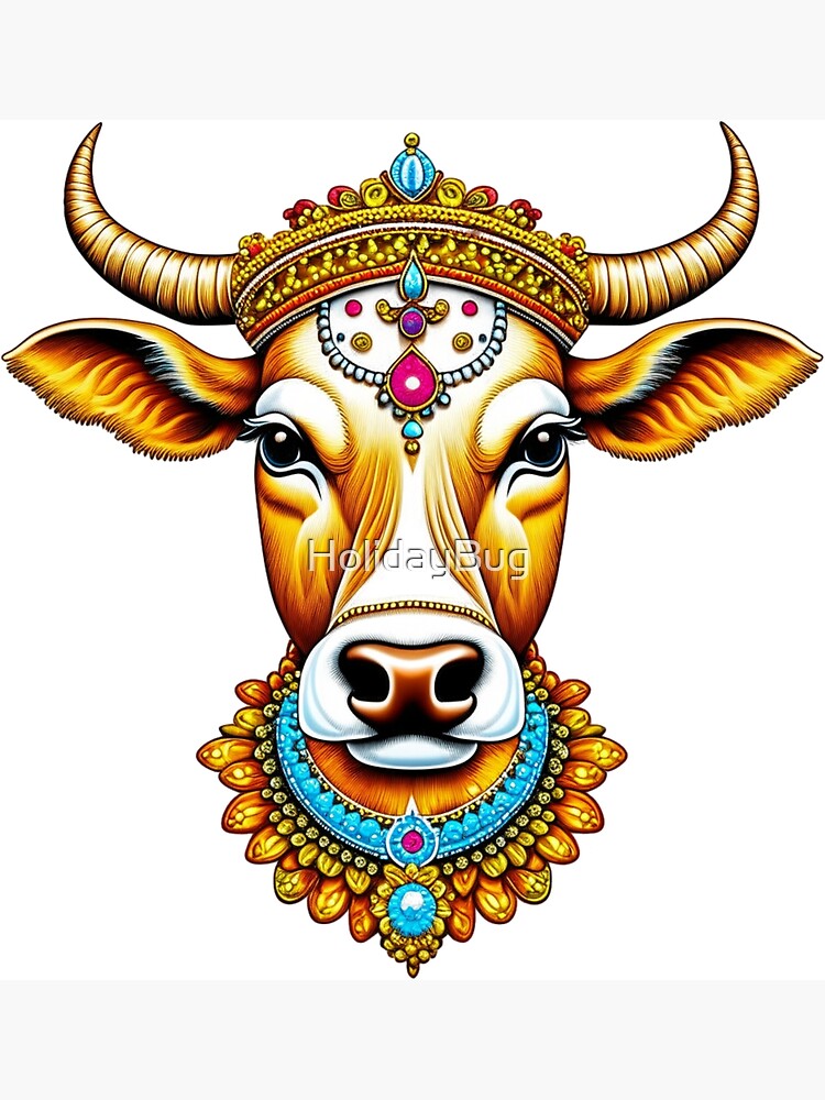 Pongal Cow with Painted Horns & Flower Garland Button | Zazzle | Easy  drawings, Planner doodles, Rangoli designs latest