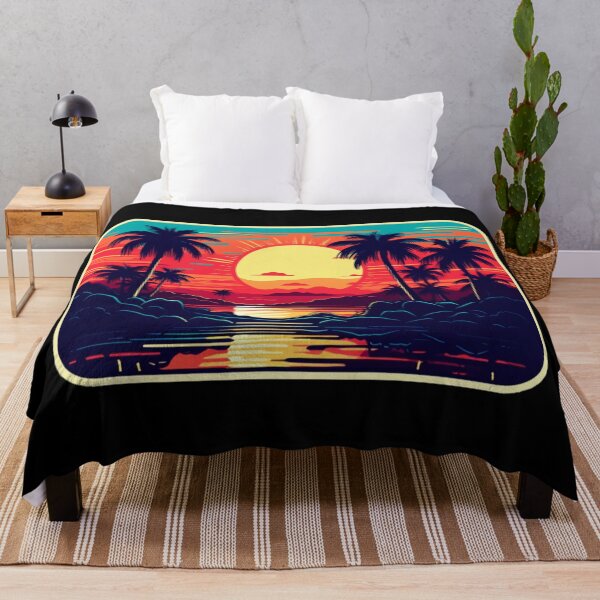 Item preview, Retro Sunset Paradise (black background) designed and sold by Tabuku.