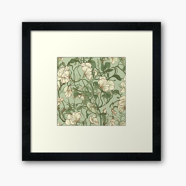 Item preview, Watercolour Art Nouveau Inspired Ivory Sweetpea Flowers Pattern designed and sold by DarlaEdnaFleur.