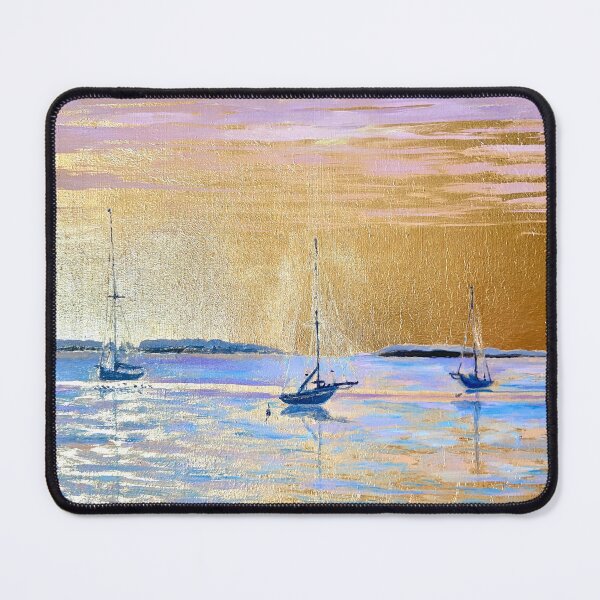 Item preview, Abstract seascape gold leaf painting, Sailboats painting, Sunset painting, Modern wall art designed and sold by SyncopeMars.