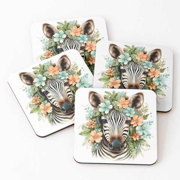 Item preview, Cute floral zebra wearing a floral head wreath  designed and sold by PawsandPages.
