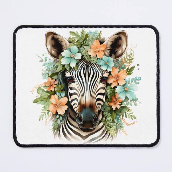 Item preview, Cute floral zebra wearing a floral head wreath designed and sold by PawsandPages.