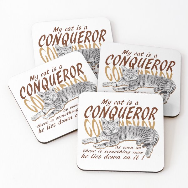 Item preview, Conquering cat - graphite version, brown colorized English text designed and sold by SylvieG18.