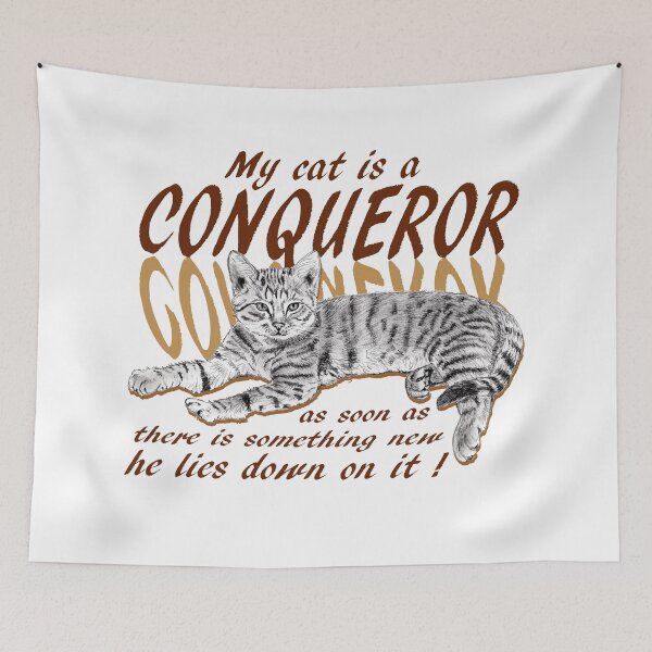 Item preview, Conquering cat - graphite version, brown colorized English text designed and sold by SylvieG18.