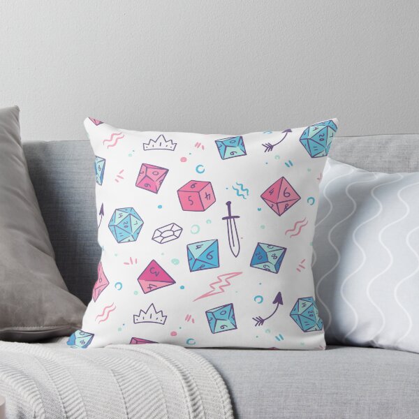 D&D Dice Pattern Cute Pastel Colors Throw Pillow