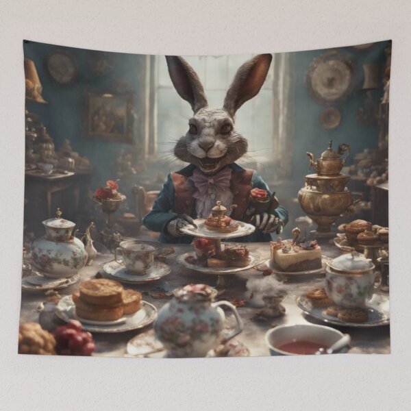 Item preview, Fantasy March Hare Alice Rabbit Tea Party Creepy Alternative Hyperrealism designed and sold by WearWolfDesigns.