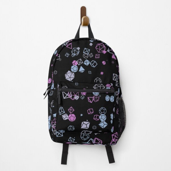 Vista previa del artículo con la obra «Tesoro de dados: fondo negro con dados rosas, azules y lavanda», diseñado y vendido por AvengingSassy.