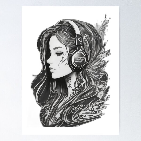 Sassy Floating Head Pretty Brunette Sketchbook Girl Lady Woman - Sad Girls  - Posters and Art Prints