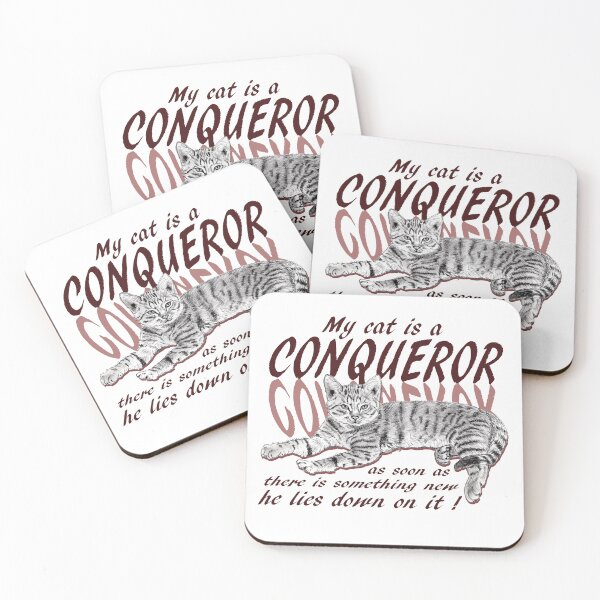 Item preview, Conquering cat - graphite version, brown-red colorized English text designed and sold by SylvieG18.