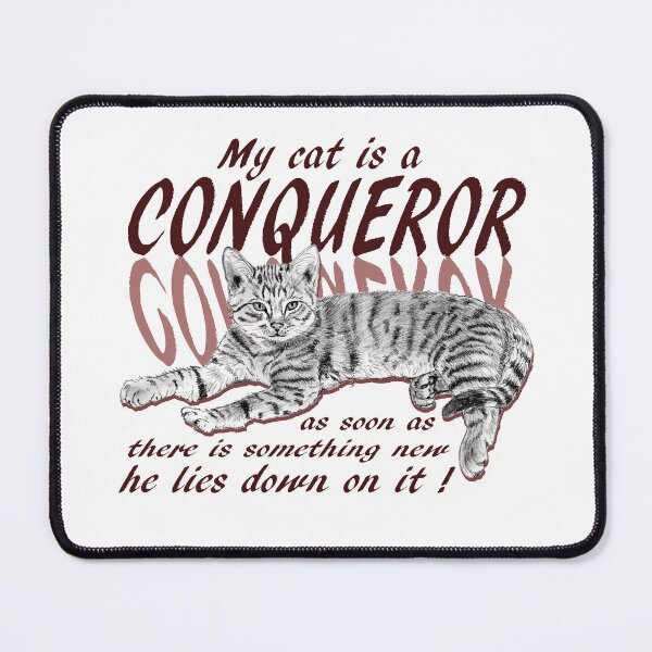 Item preview, Conquering cat - graphite version, brown-red colorized English text designed and sold by SylvieG18.