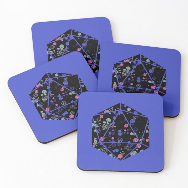 Item preview, Blue D20 Dice Hoard - Black background with pink, slate grey and blue dice designed and sold by AvengingSassy.
