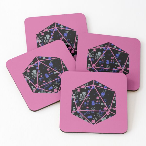 Item preview, Pink D20 Dice Hoard - Black background with pink, slate grey and blue dice designed and sold by AvengingSassy.