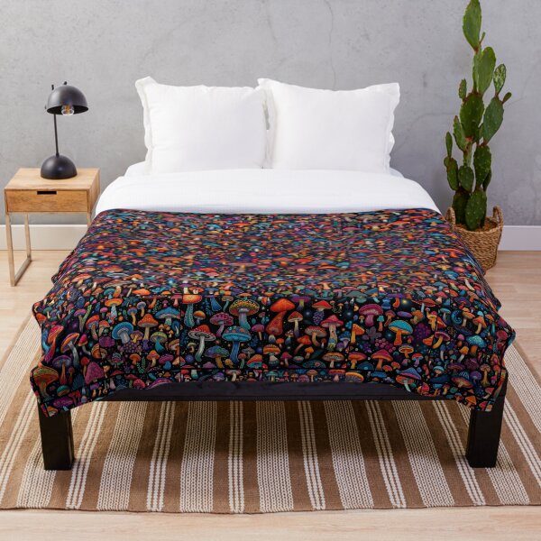 Item preview, Colorful Embroidered Mushrooms Nature Forager Quilt  designed and sold by EnchantedMoon143.