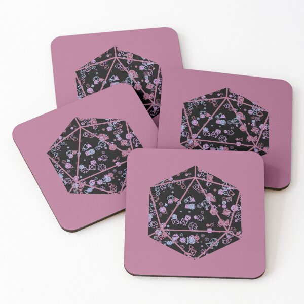 Item preview, Pinkish Red D20 Dice Hoard - Black background with pastel pink, purple and blue dice designed and sold by AvengingSassy.