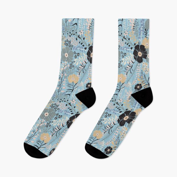 Item preview, May Flowers Floral Pattern - Blue & Black designed and sold by StudioPosies.
