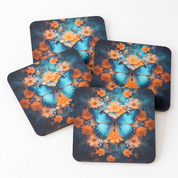Item preview, Blue butterfly orange flowers designed and sold by etherealalchemy.