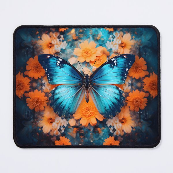 Item preview, Blue butterfly orange flowers designed and sold by etherealalchemy.