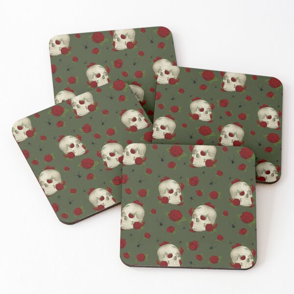 Item preview, Vintage Dark Academia Skulls, Roses, Spiders with Dark Green Background designed and sold by serafineaandd.