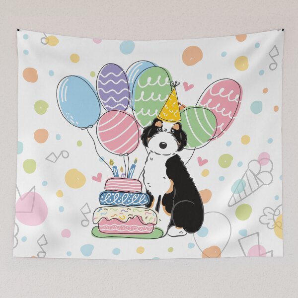 Item preview, Black Tricolor Aussiedoodle Aussie Doodle Dog Birthday Party designed and sold by Lulupainting.