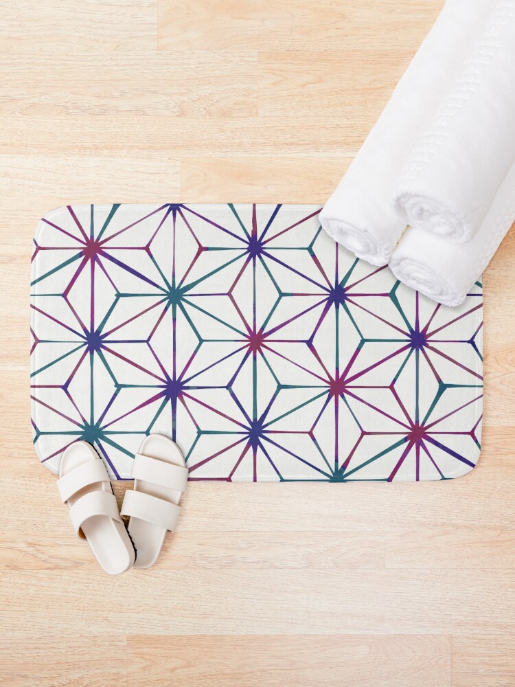 Asanoha Watercolor Hemp Leaf Line [indigo blue] Bath Mat sold by Gina