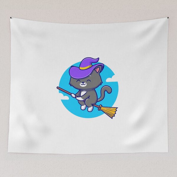 Item preview, Whimsical Journey: Cute Witch Cat on a Magic Broom designed and sold by hjian8219.