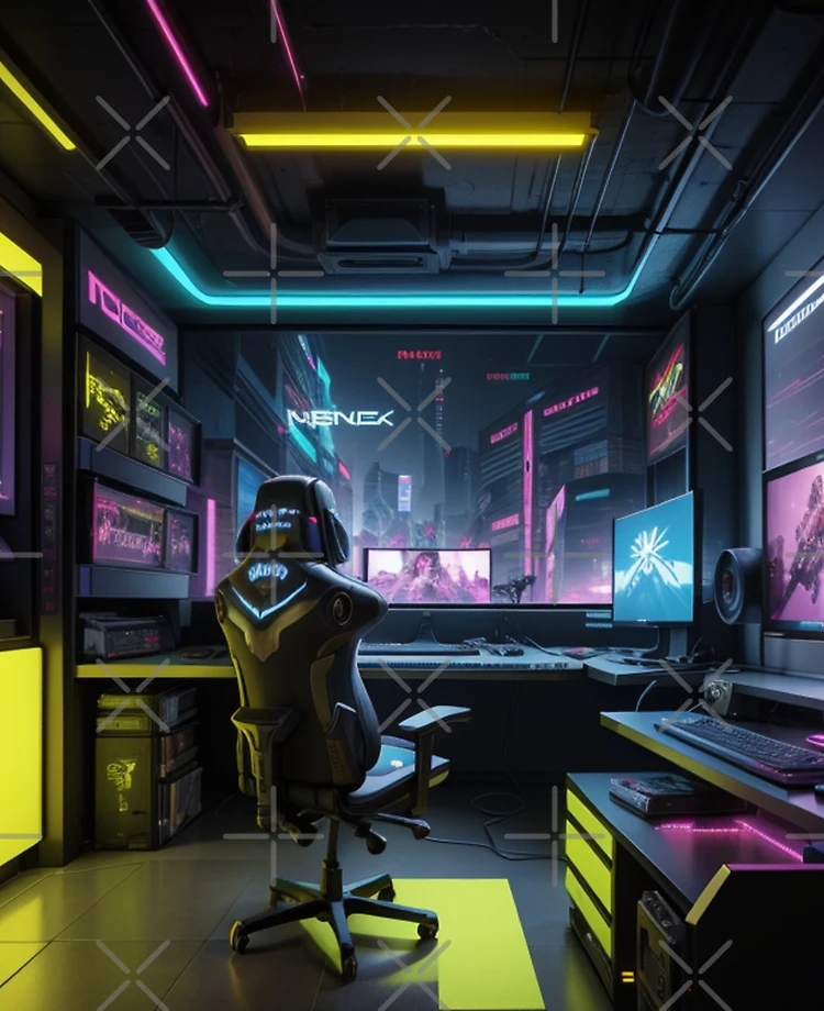 Cyberpunk Gaming Room Set Up Sticker for Sale by Padilla Designs And Art