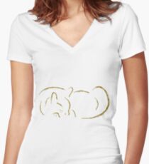 Gold Sumi-e Cat Women's Fitted V-Neck T-Shirt