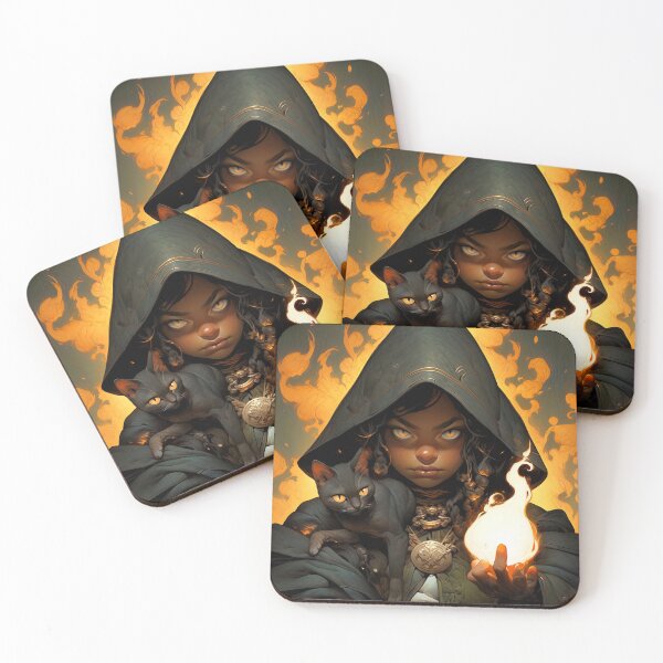 Item preview, Cool Fire Wielding Magic Girl and Cat Familiar designed and sold by bubblegoth.