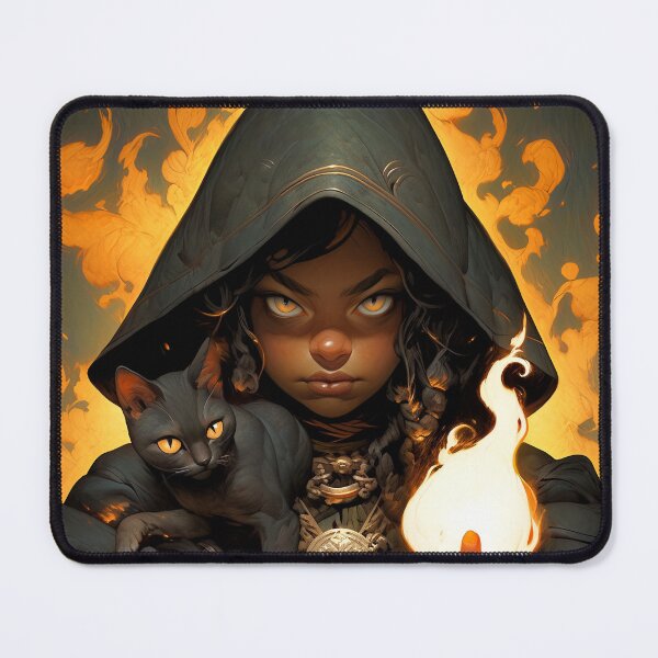 Item preview, Cool Fire Wielding Magic Girl and Cat Familiar designed and sold by bubblegoth.